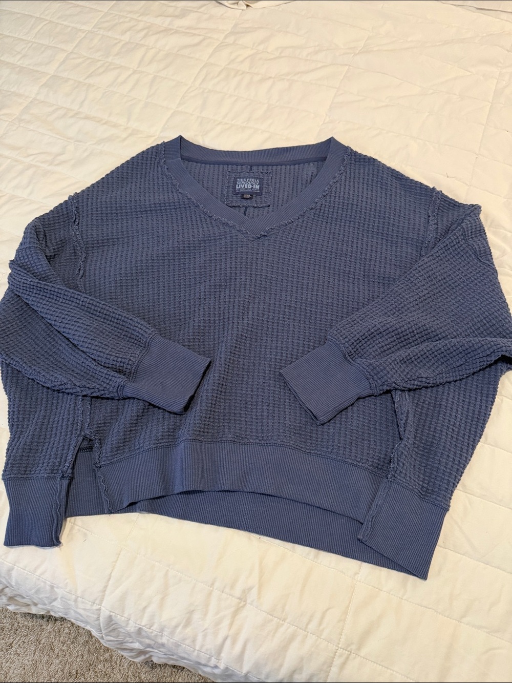 American Eagle Seriously Lived-In Waffle V‑Neck Top